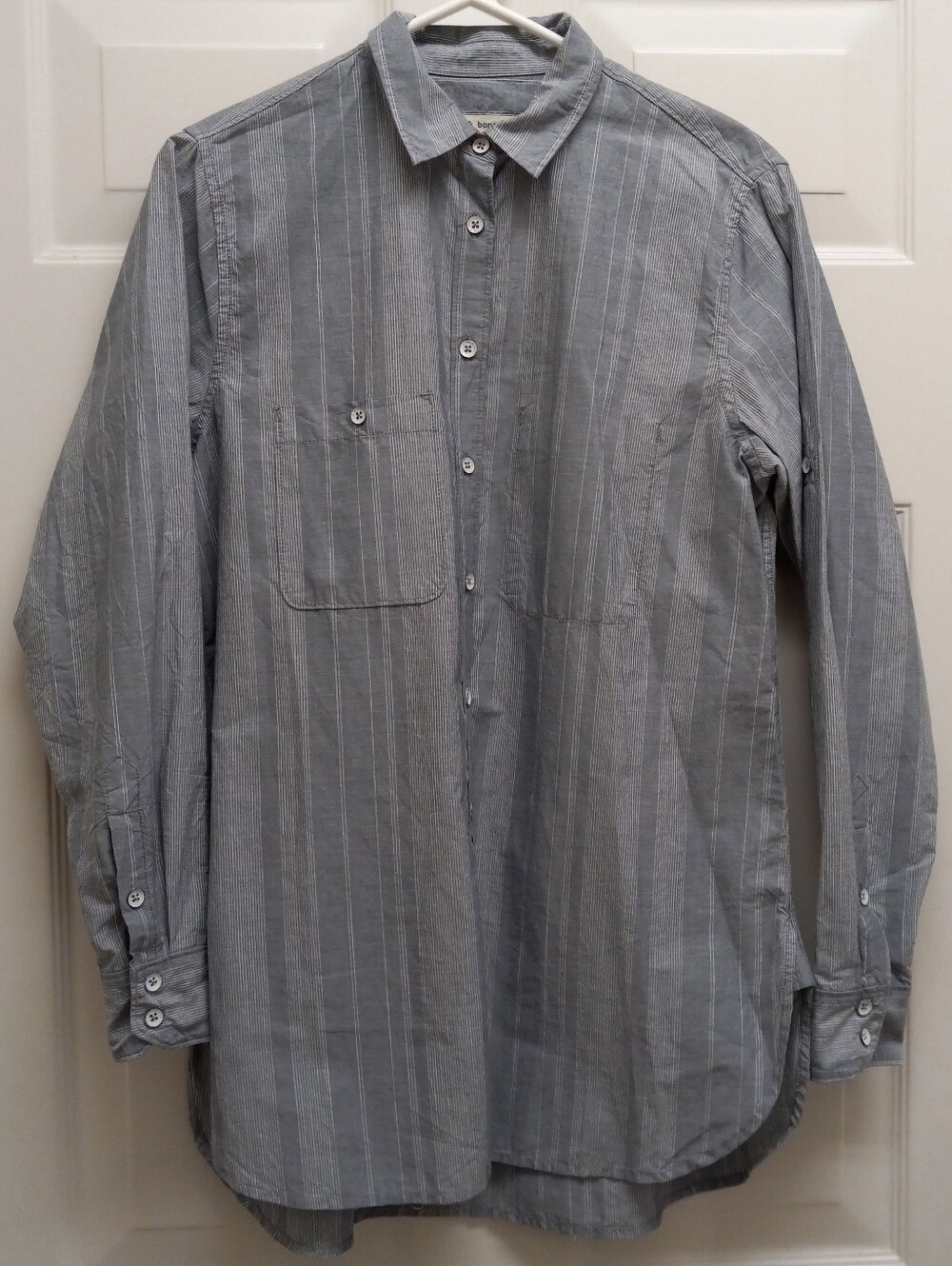 Rag & Bone Clochard Stripe Button Up Shirt Asymmetrical Pocket XS Gray Workwear